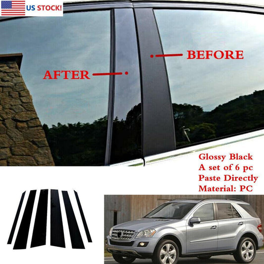 6PCS Gloss Black Door Pillar Cover Trim Posts For 2006-11 for Benz ML350 ML550 W164 Q