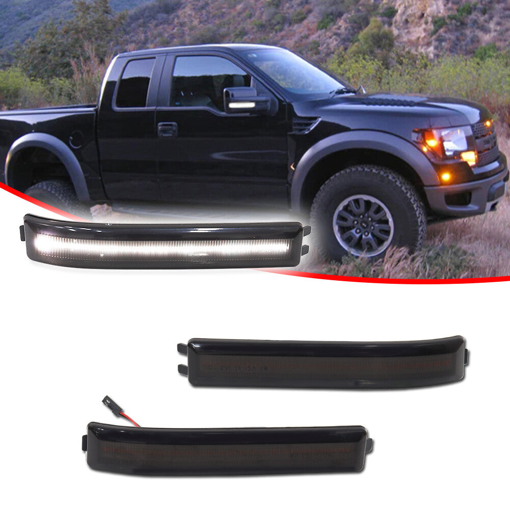 Suitable for 09 - 14 for F150 smoked lens white LED light / side mirror rotating signal light - v