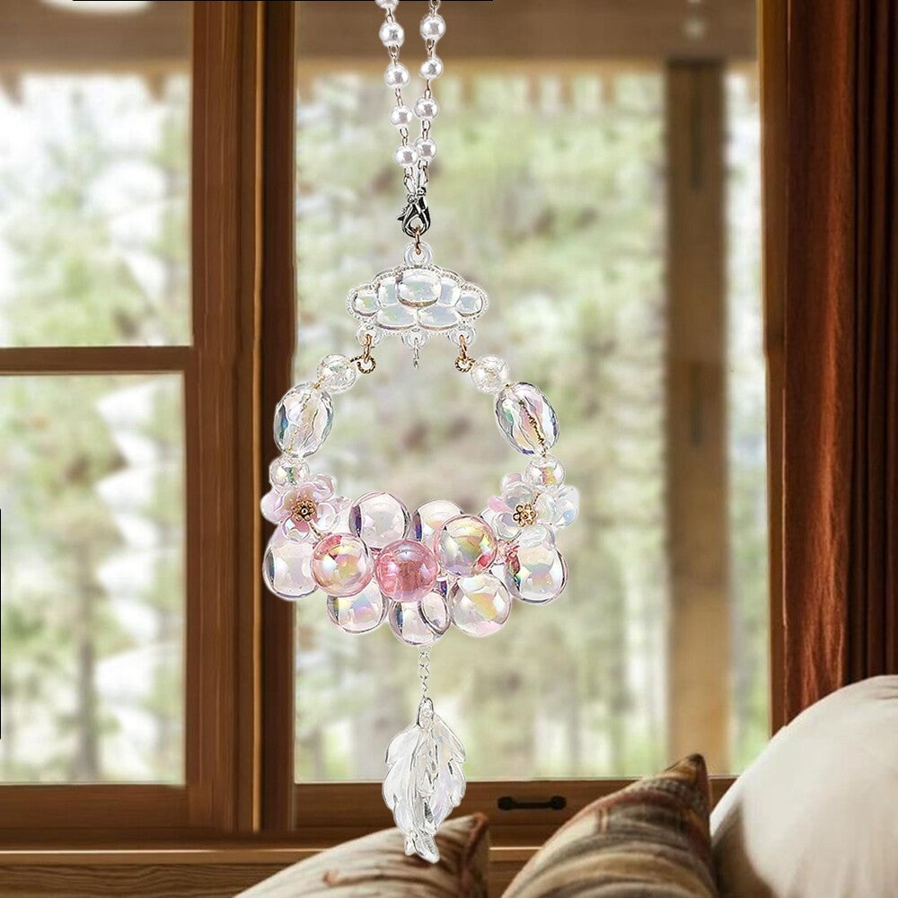 Car Rear View Mirror Hanging Acrylic Glass Bead Pink Pendant Charms Car Decor