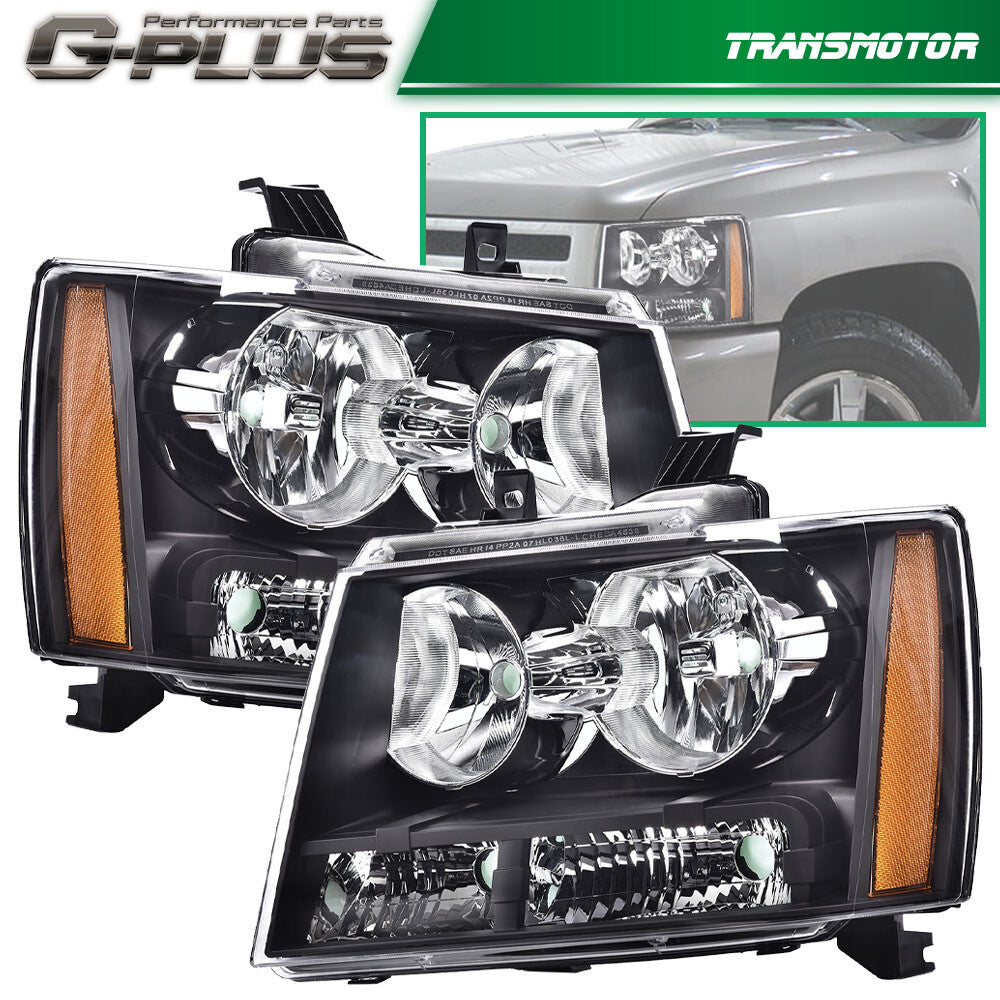 2 Pack Amber Corner Black Headlights Fits 07-14 for Avalanche Tahoe Suburban- v
