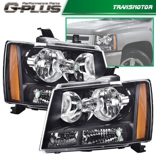 2 Pack Amber Corner Black Headlights Fits 07-14 for Avalanche Tahoe Suburban- v
