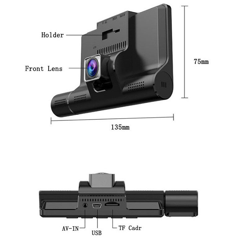 1080P Touchscreen Triple-Lens High-Definition Car DVR Rearview Video Recorder Camera n