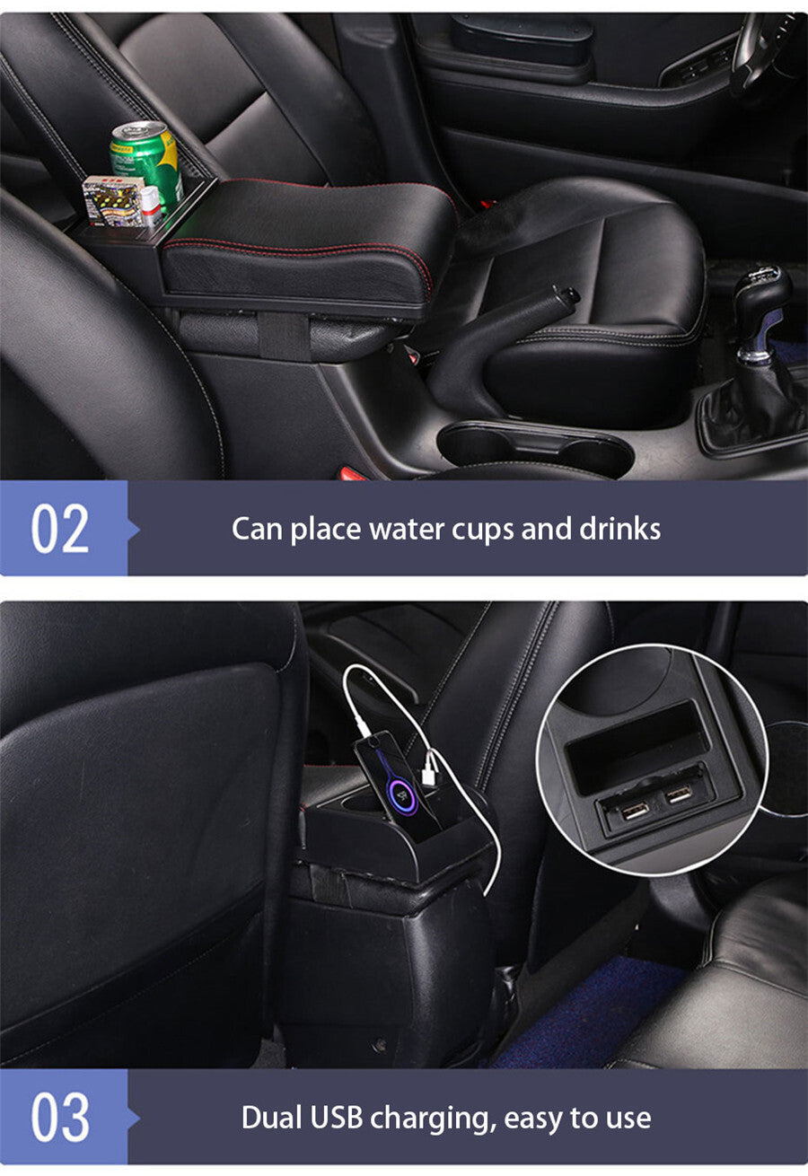 Adjustable Universal Car Center Armrest Cover Pad Storage Cup Holder PU Leather Q