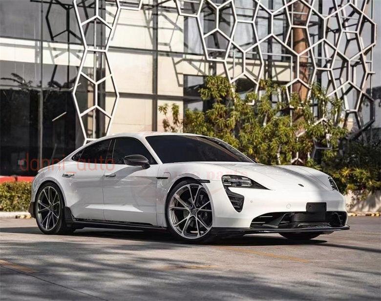 Two-piece carbon fiber front bumper air intake spoiler for Porsche Taycan 20-2022.