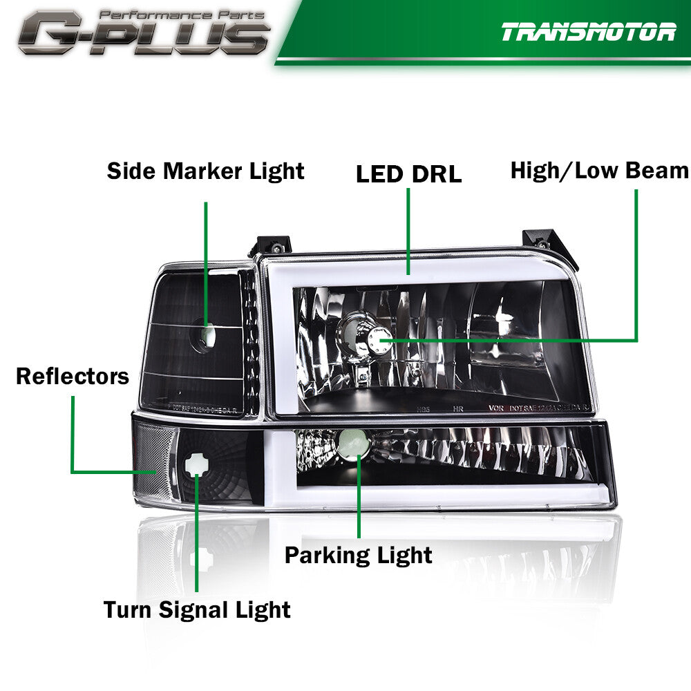 Suitable for 92-96 for Ford F150 F250 F350 Dual LED DRL Headlights (6-piece set)