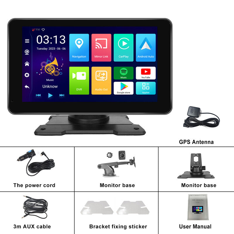 Android 12.0, 2+32G, 7-inch CarPlay Android Auto-Monitoring DVR, Wi-Fi, suitable for trucks, buses, and RVs. n