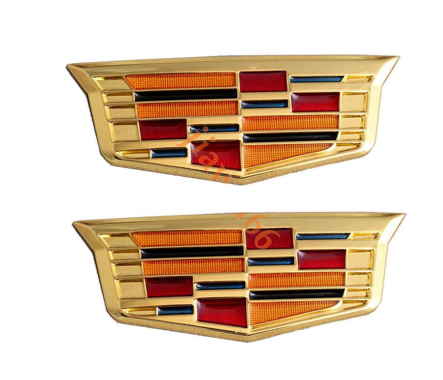 Side fender badge decals for Cadillac ATS, CTS, SRX, XT4, gold, 9cm x 3.5cm.