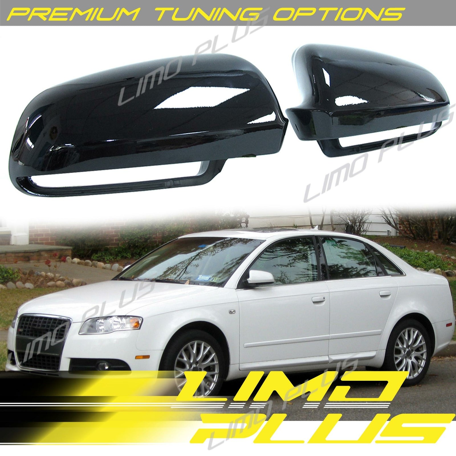 2 Dual-gloss black side mirror caps for Audi for A4 S4 8E B6 B7 A3 S3 8P Q