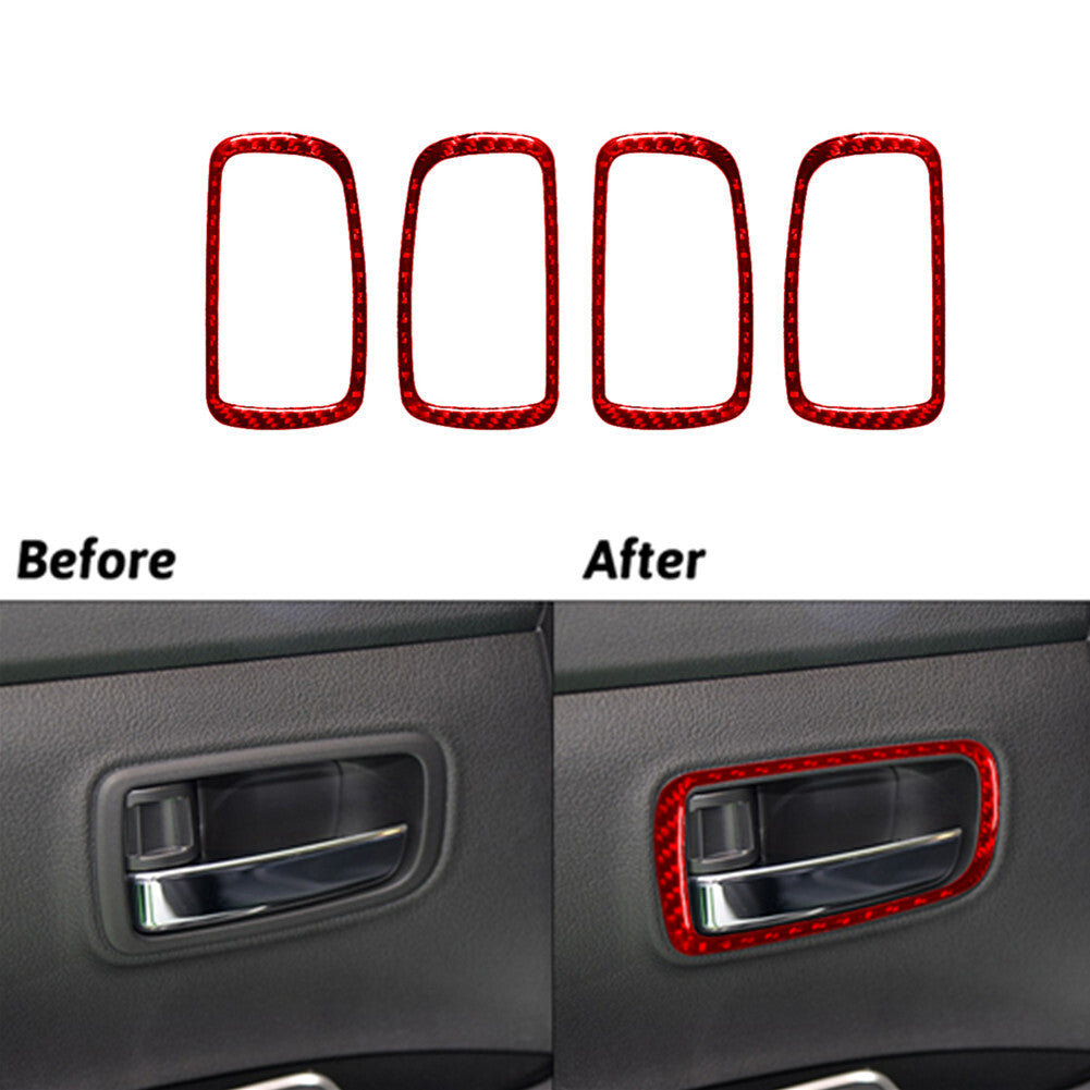 4Pcs Red Carbon Fiber Door Handle Cover Trim for Mitsubishi Outlander 2014-2016