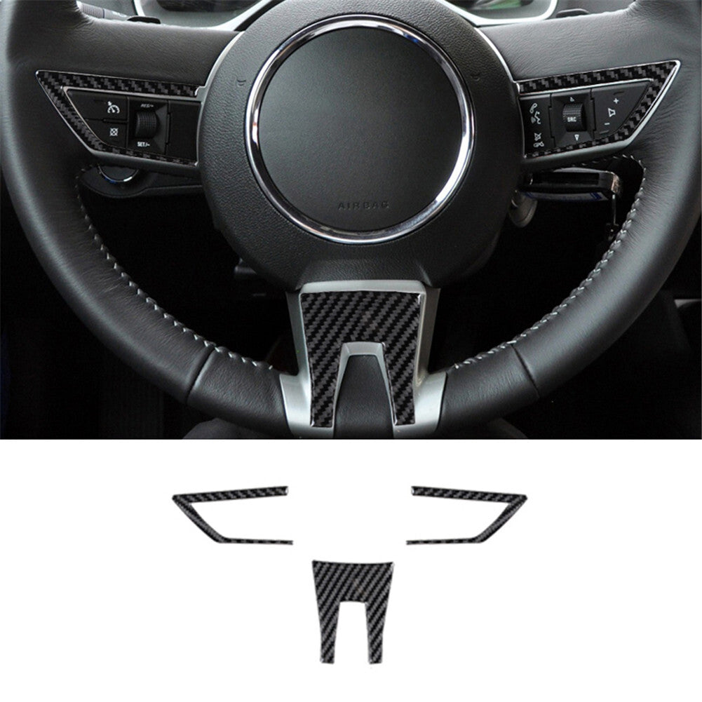 3Pcs Carbon Fiber Steering Wheel Cover Trim for Chevrolet Camaro 2010-2015