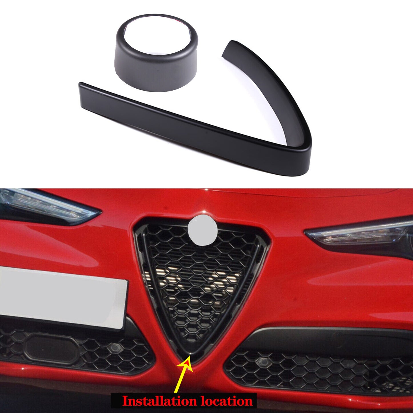 Matte black front grille cover with V-shaped logo ring trim for Alfa Romeo for Stelvio 17+