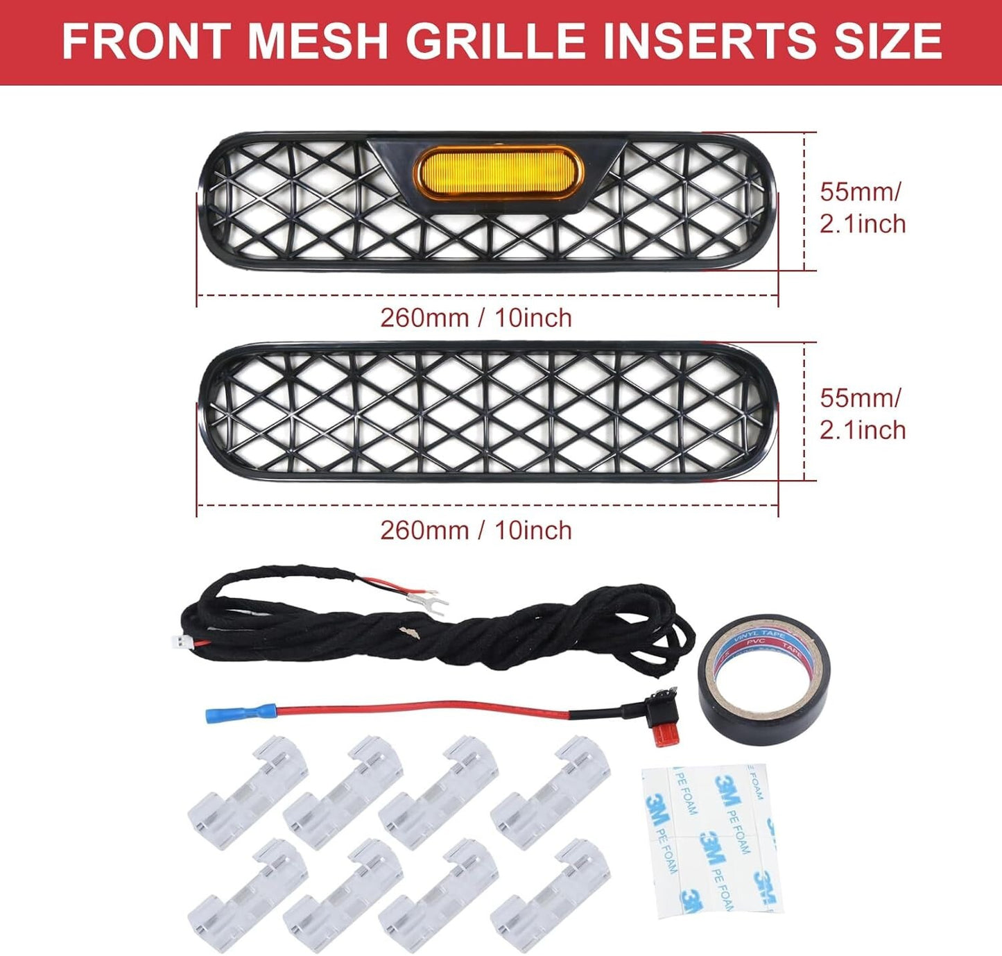 Front Grill Inserts with Amber Light  for ford  Bronco 2021-2024 Mesh Grille Trim