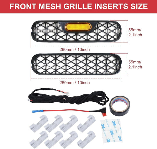 Front Grill Inserts with Amber Light  for ford  Bronco 2021-2024 Mesh Grille Trim