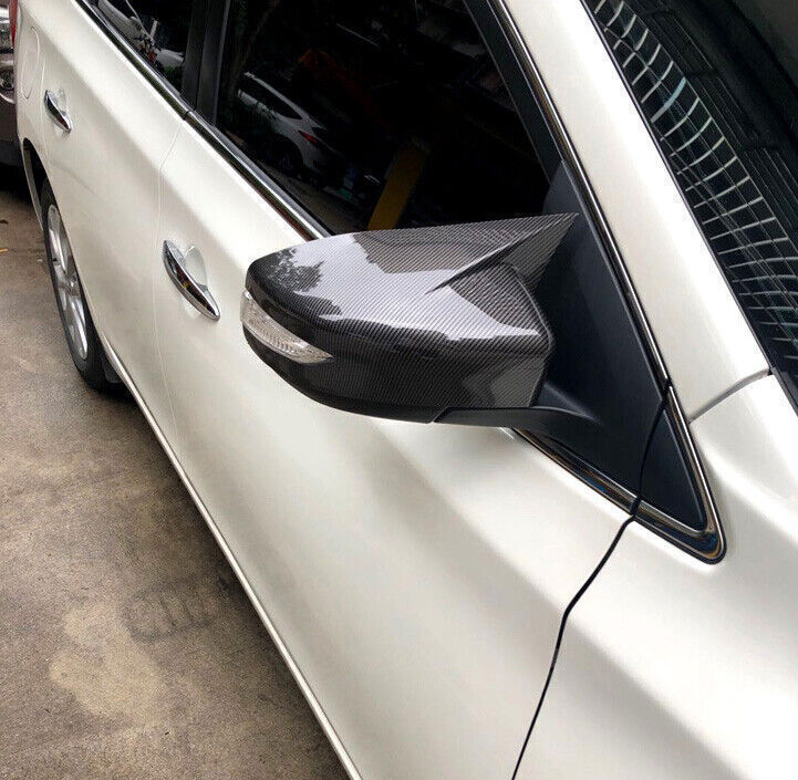 2P Carbon Fiber OX Horn Rear View Mirror Cover Trims for Nissan Sentra 2013-2019