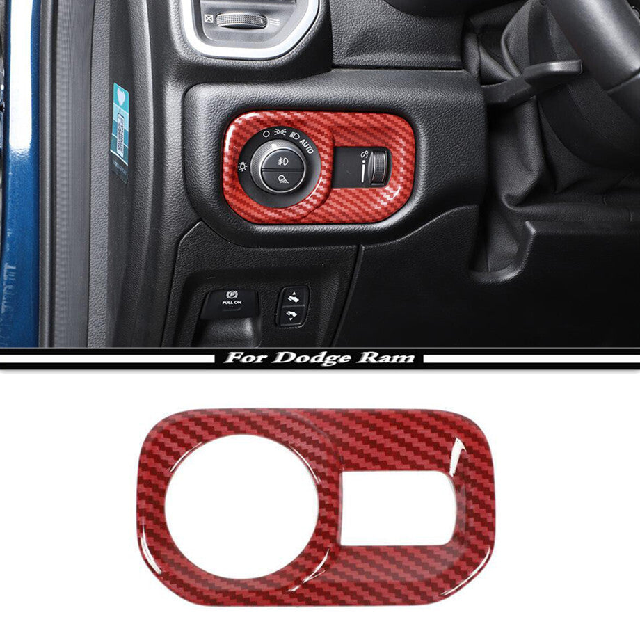Car Headlight Switch Cover Trim for Dodge for RAM 1500 19-24 Accessories Red Carbon v