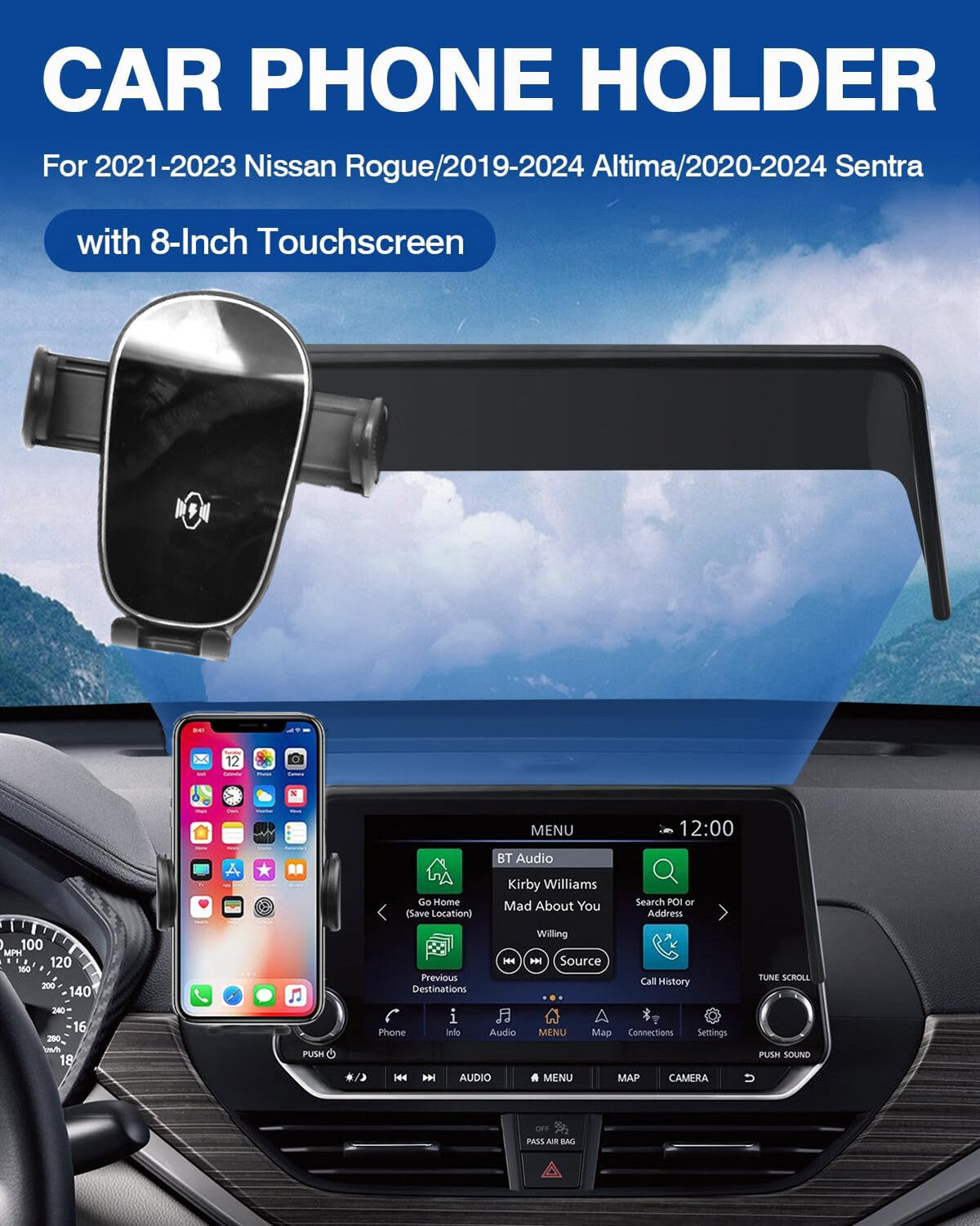 360 Car Phone Holder for 2020-2024 Sentra with 8-inch Screen Movable Mount n