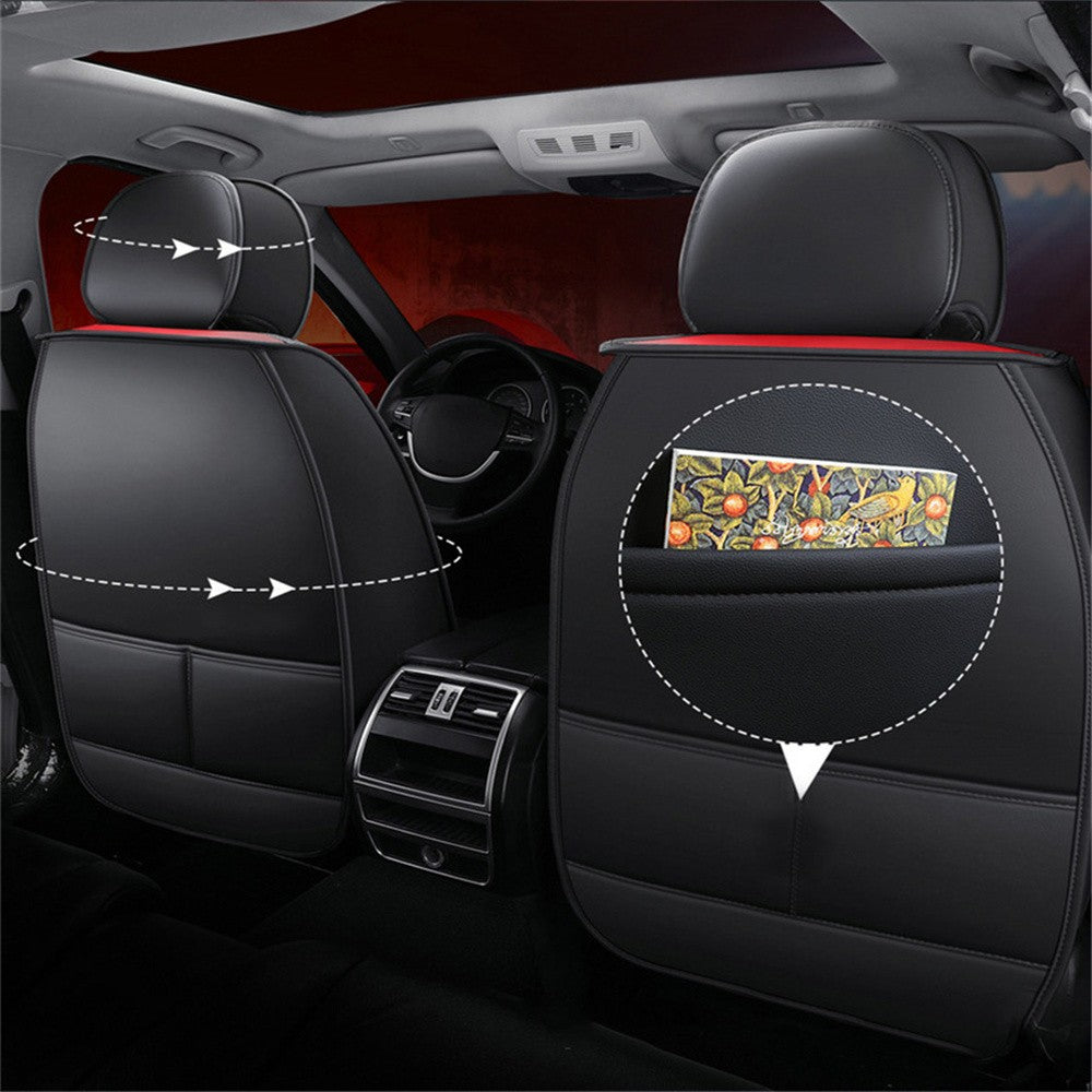 5-Seats Car for Seat Covers Front  Rear Cushions Black+Red PU Leather Four Seasons Q