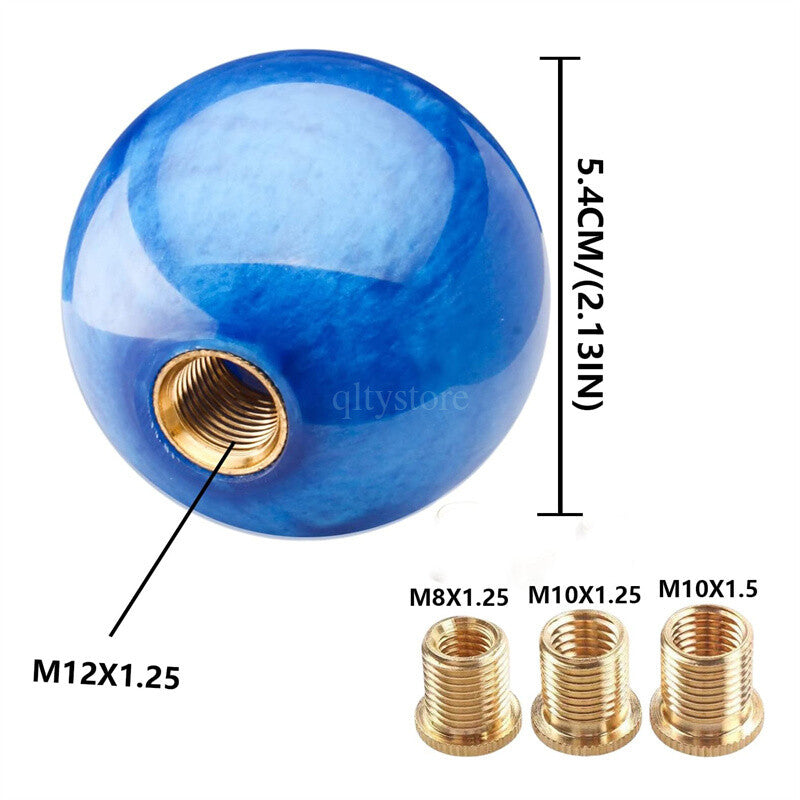 1* Marble Style Round Ball Shift Knob Gear Shifter Head w/3 Adapters Light Blue Q
