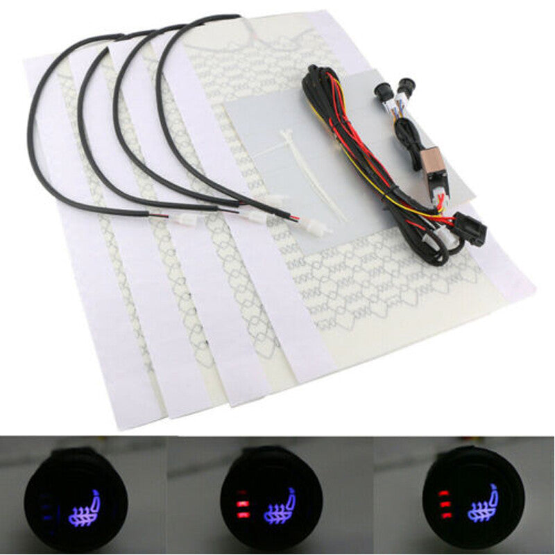 4-Piece Carbon Fiber Car Heated for Seat Heater Kit with Switch, Universal 3-Stage - n