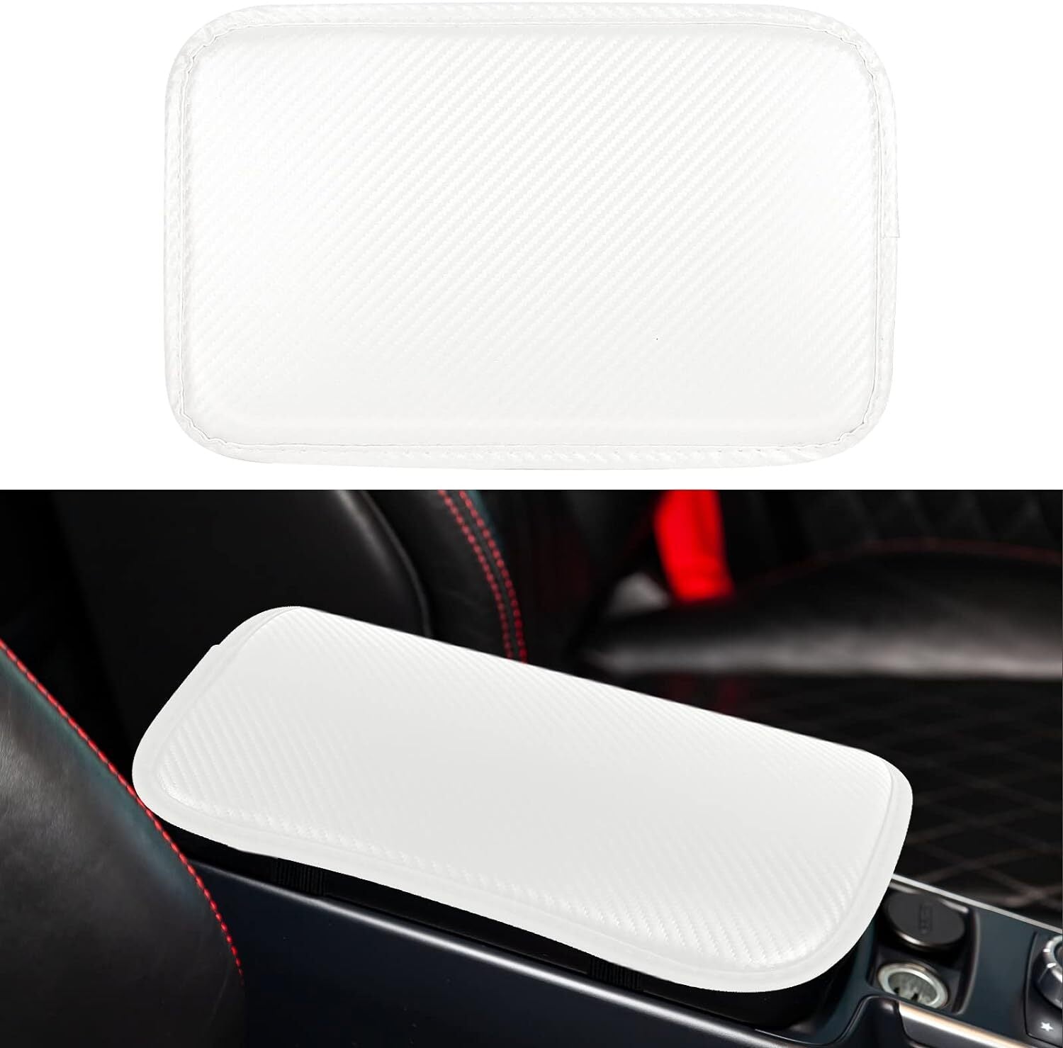 1Pc Carbon Fiber Car Center Console Armrest Mat Pad Cover New Accessory White