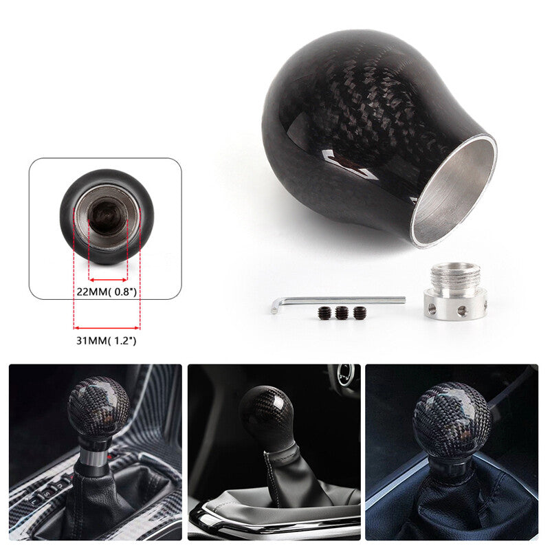 1¡Á Carbon Fiber Auto Gear Stick Shift Knob Manual Shifter Lever Head w/Adapters v