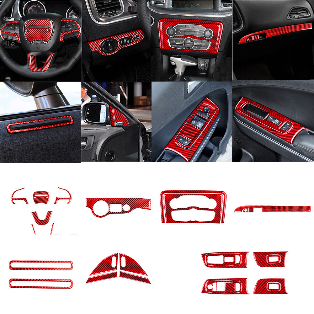 8Pcs Door Controller Trim Cover Handle Carbon Fiber for VW for Passat 2006-2011 Red v