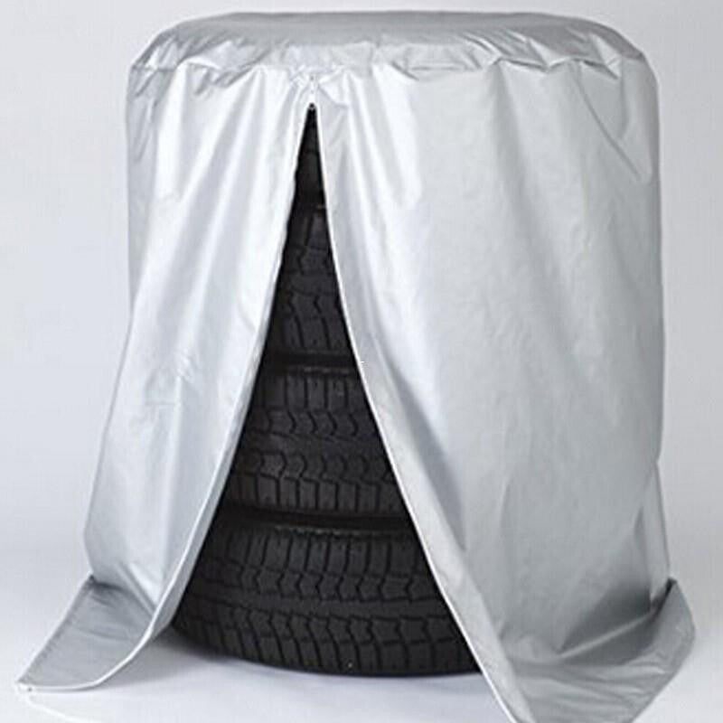 Car wheel and tire rain/dust protection seasonal protective cover, spare tire storage, silver