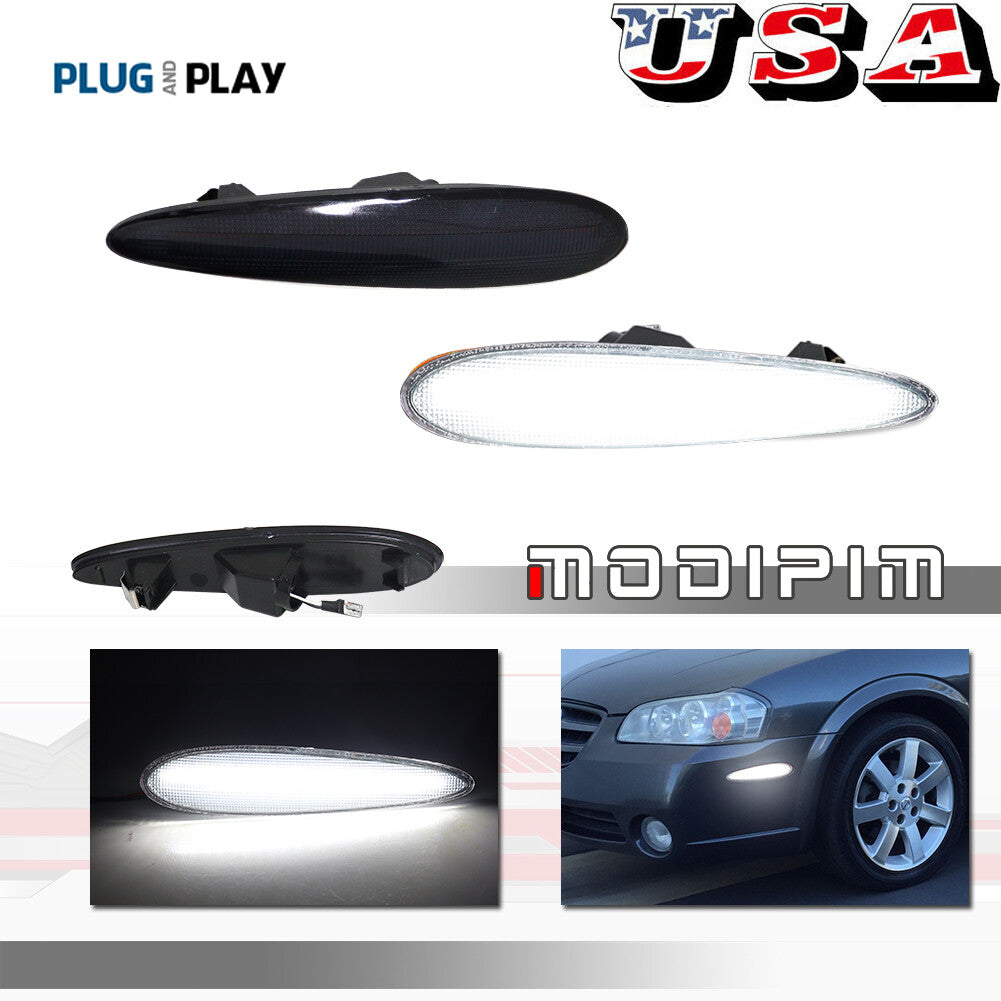 Smoked Lens White LED Front Side Marker Lights for 2000 - 2003 for MXIMA - v