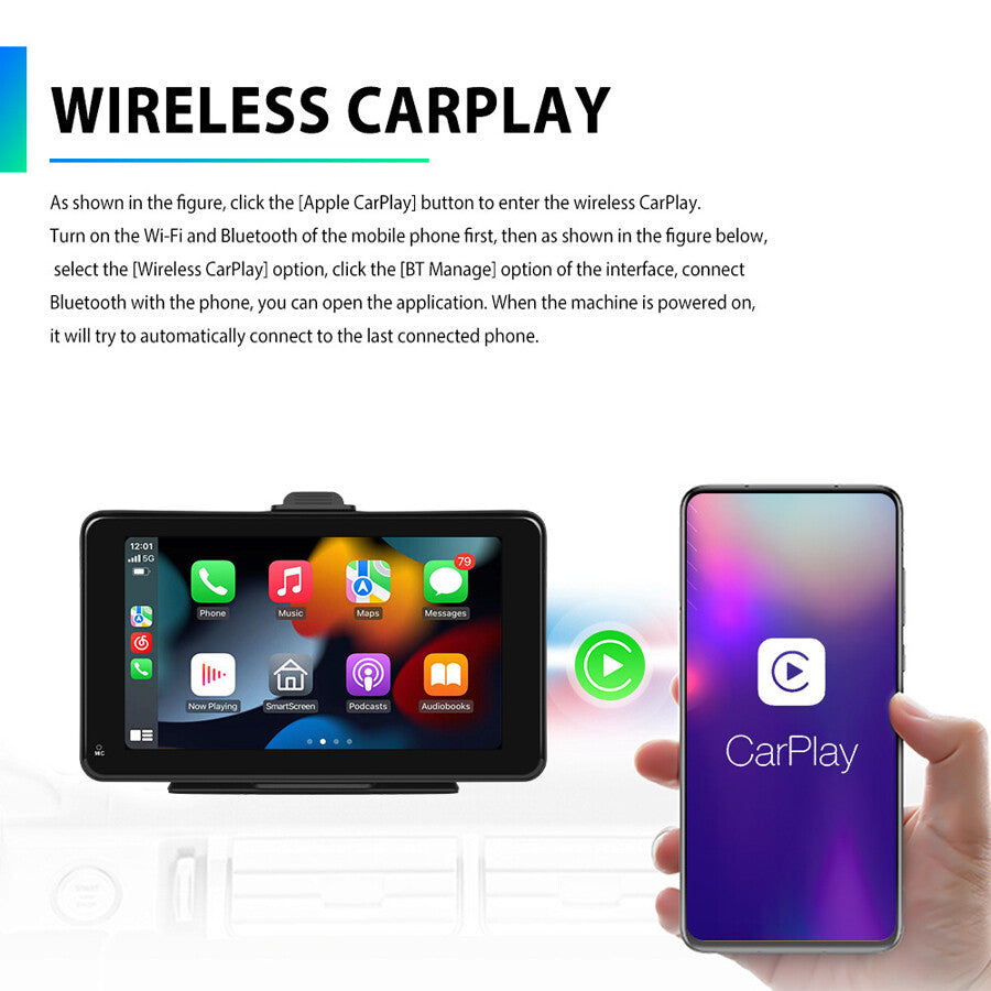 7-inch CarPlay for smart screen player, voice control FM transmitter, BT mirror link - n