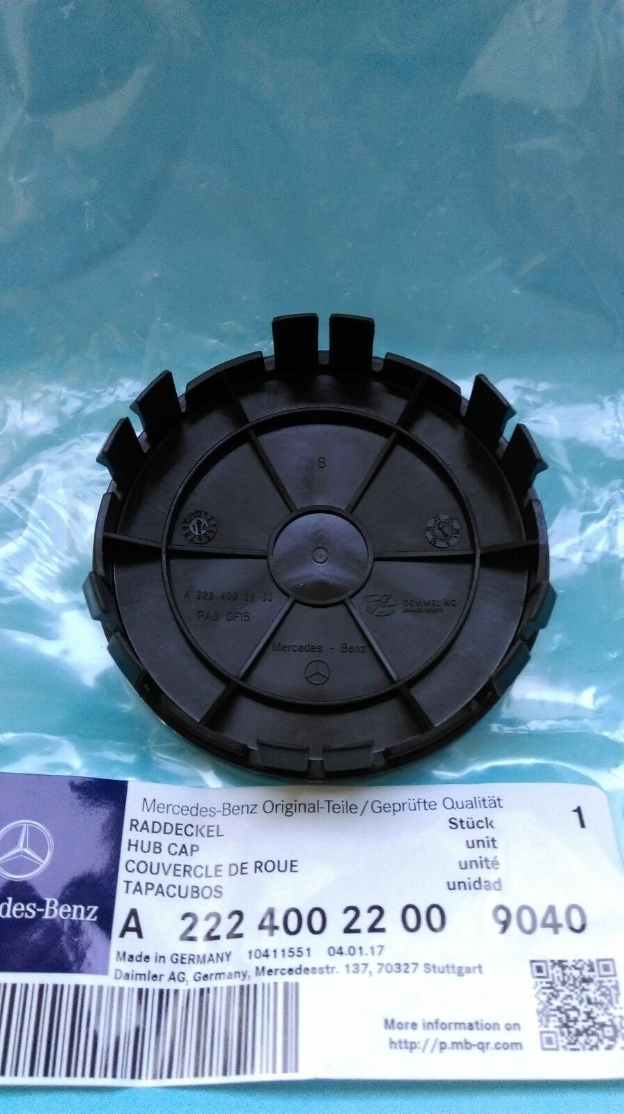 4-piece for Mercedes-Benz alloy wheel center cap set, black, A22240022009040