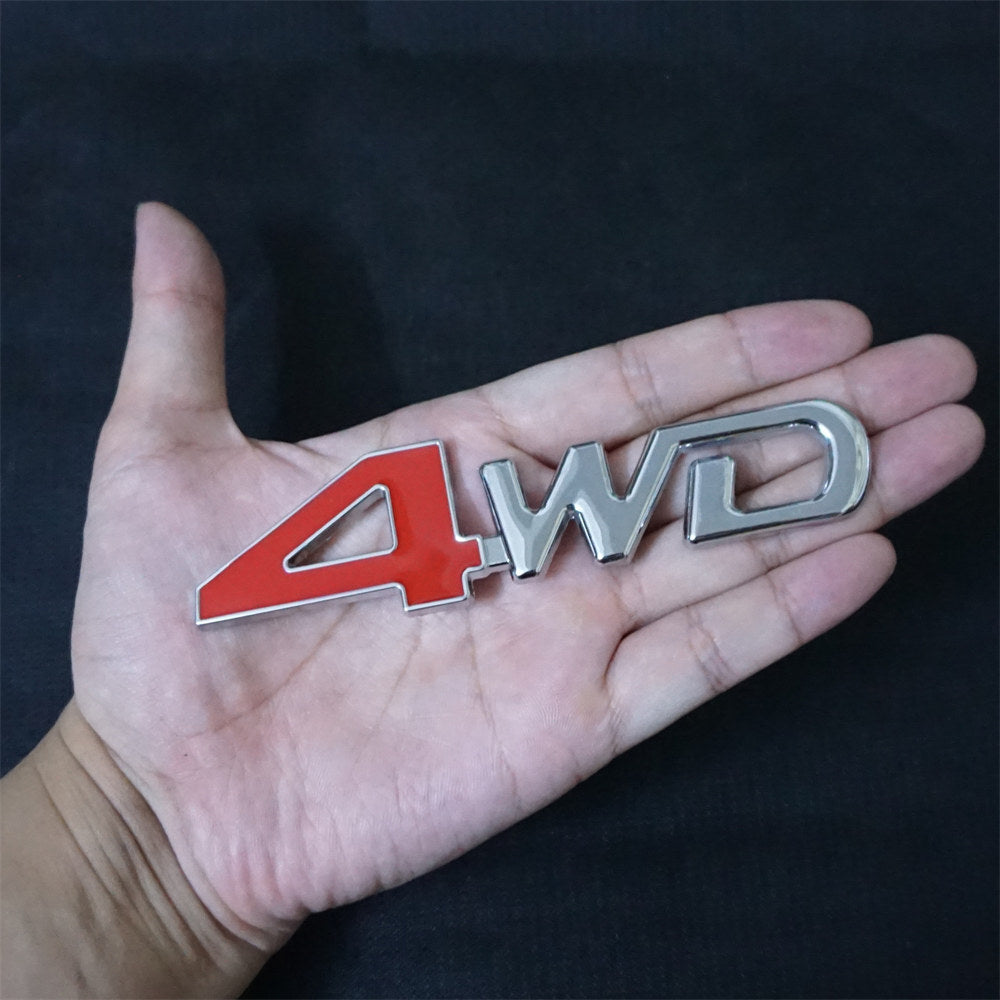 1x 4WD Chrome Silver Red Big Metal Sticker Badge Emblem Decal Engine Car Utility