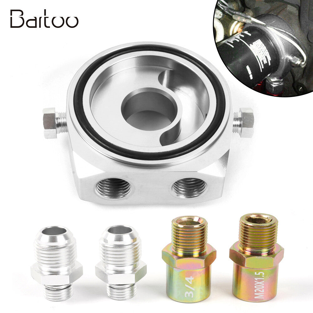 Silver Aluminum Oil Filter/Cooler Sandwich AN10 Block Adapter Gauge Sensor Plate Q