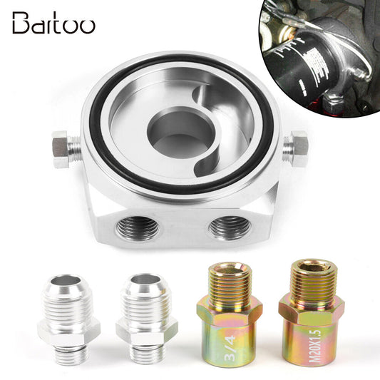Silver Aluminum Oil Filter/Cooler Sandwich AN10 Block Adapter Gauge Sensor Plate Q