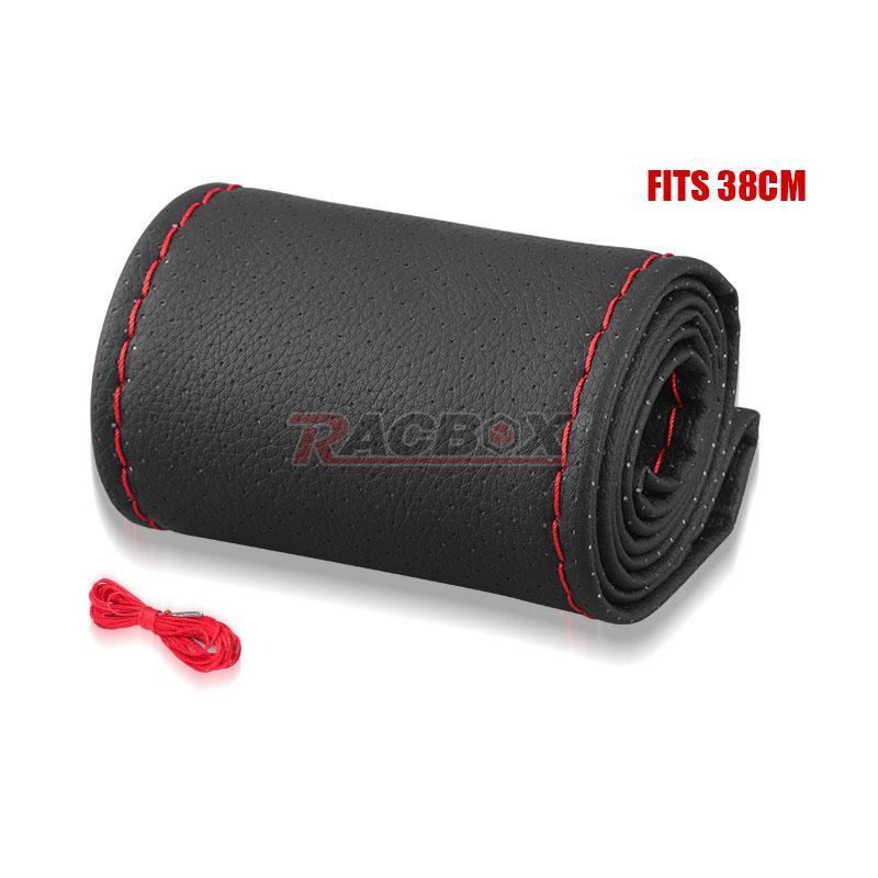 15 DIY Leather Car Steering Wheel Cover Needle Thread Antislip Black Universal