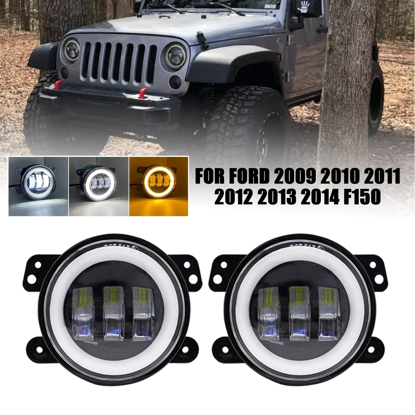 2-Piece Bumper LED Fog Light Set for Ford 2009, 2010, 2011, 2012, 2013, and 2014 F150 Lights AT