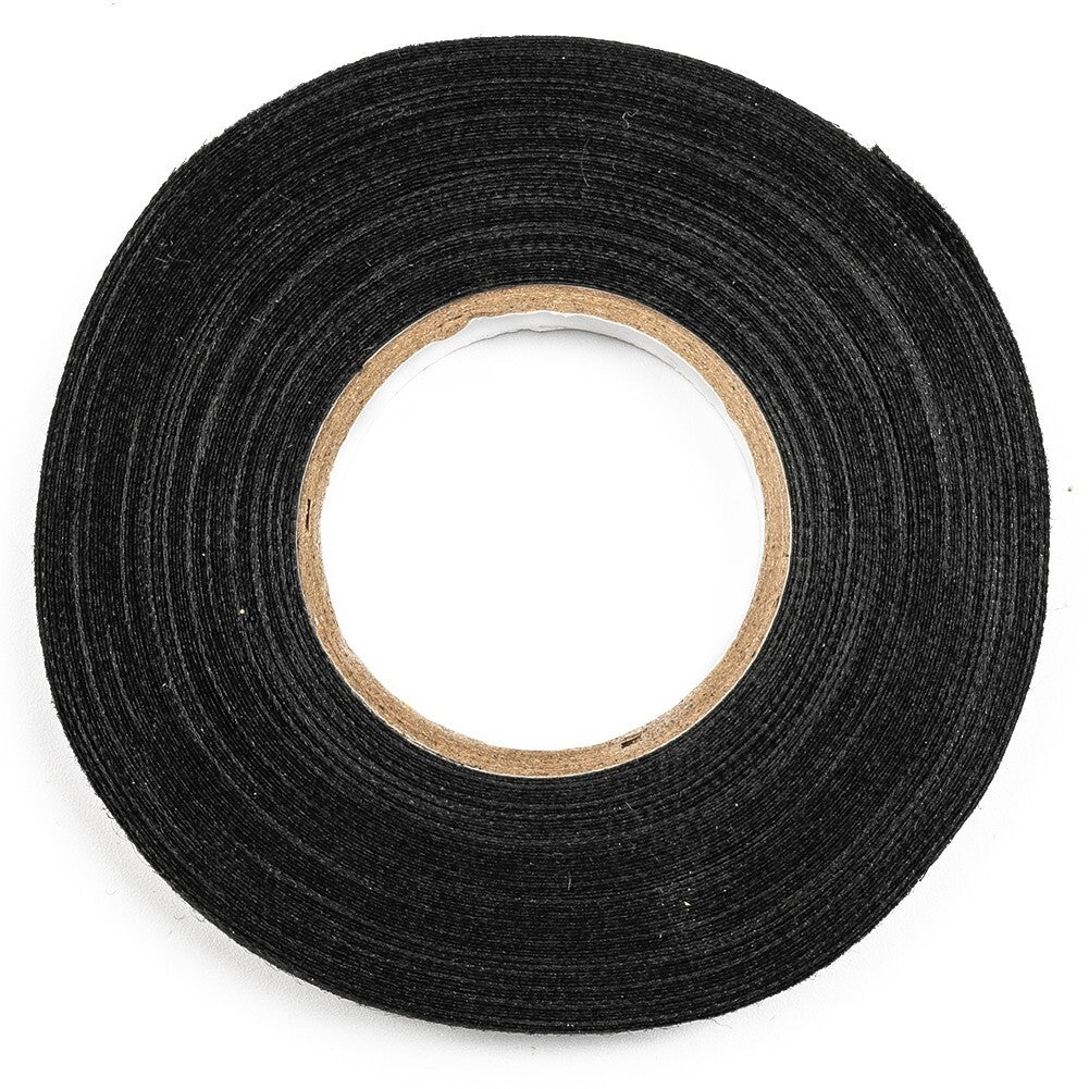 Flexible fabric tape, 15 meters, 9 mm thick, heat-resistant, suitable for automotive wiring.