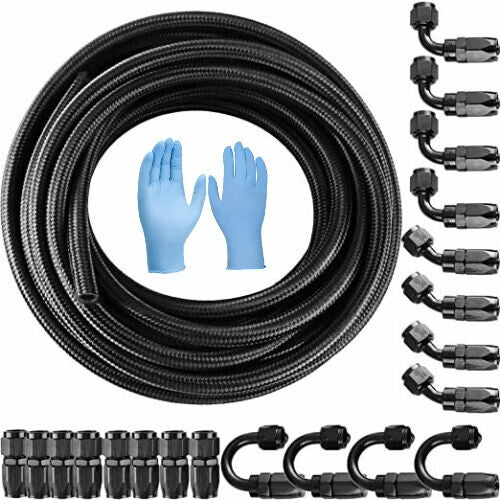 6AN AN6 33ft Steel Nylon Braided Oil and Gas Fuel Line Hose End Fitting Adapter Kit