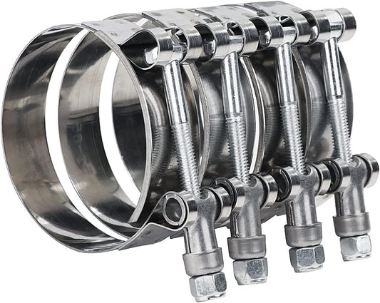77-87 mm working range T-Bolt stainless steel clamp fits 3-inch turbo intercooler hoses.