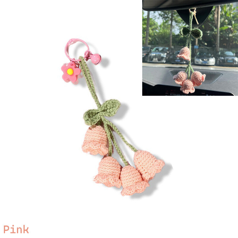 1Pc Hand-woven Bellflower Pendant for Rearview Mirror Hanging Accessory Pink