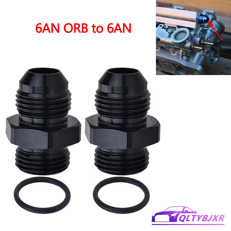 2Pcs ORB 6AN to 6AN Flare Male Fuel Rail Adapter Fitting Black Aluminum