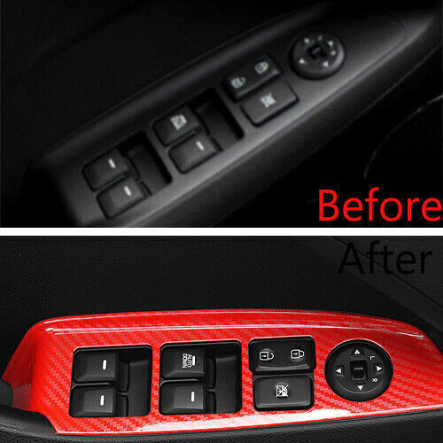 Glass Window Lifting Lock Panel Trim for Kia K3 14-2018 Red Carbon Fiber 4PCS