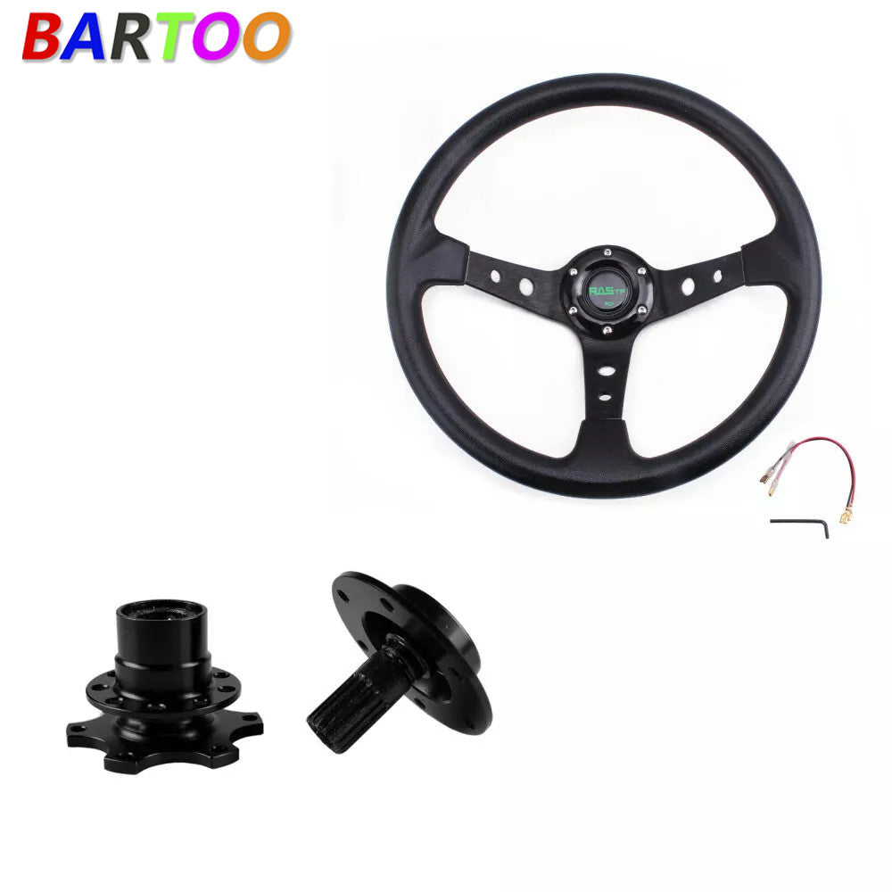 6 Hole Aluminum 14 Drifting Racing Steering Wheel +Quick Release Adapter