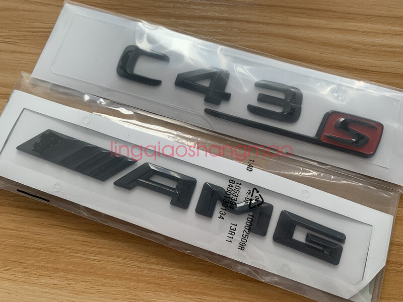 Glossy Black C43 S + AMG Letters Trunk Embl Badge Sticker for AMG C43