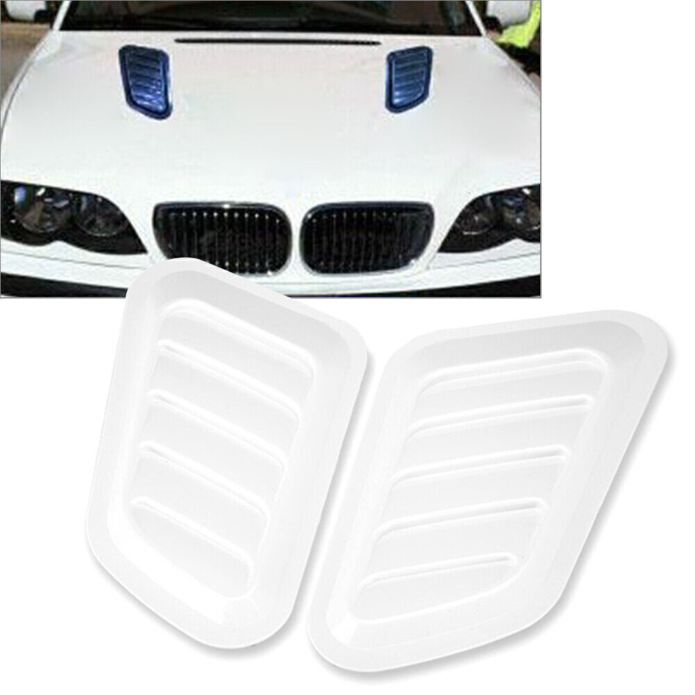 2PCS Car Air Flow Intake Hood Scoop Vent Bonnet Cover Universal Decorative White