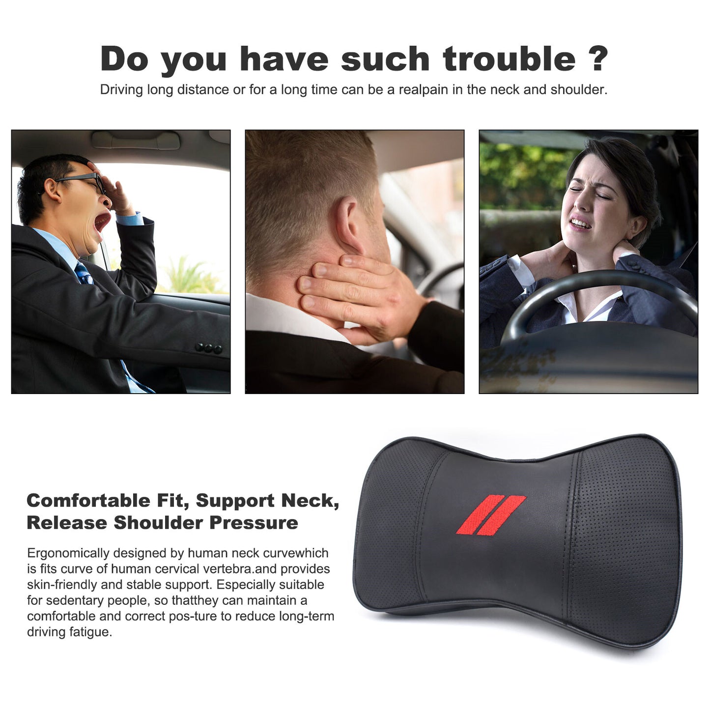 2-Pack for Dodge Charger Leather Car for Seat Headrest Neck Cushion Black Pillow n