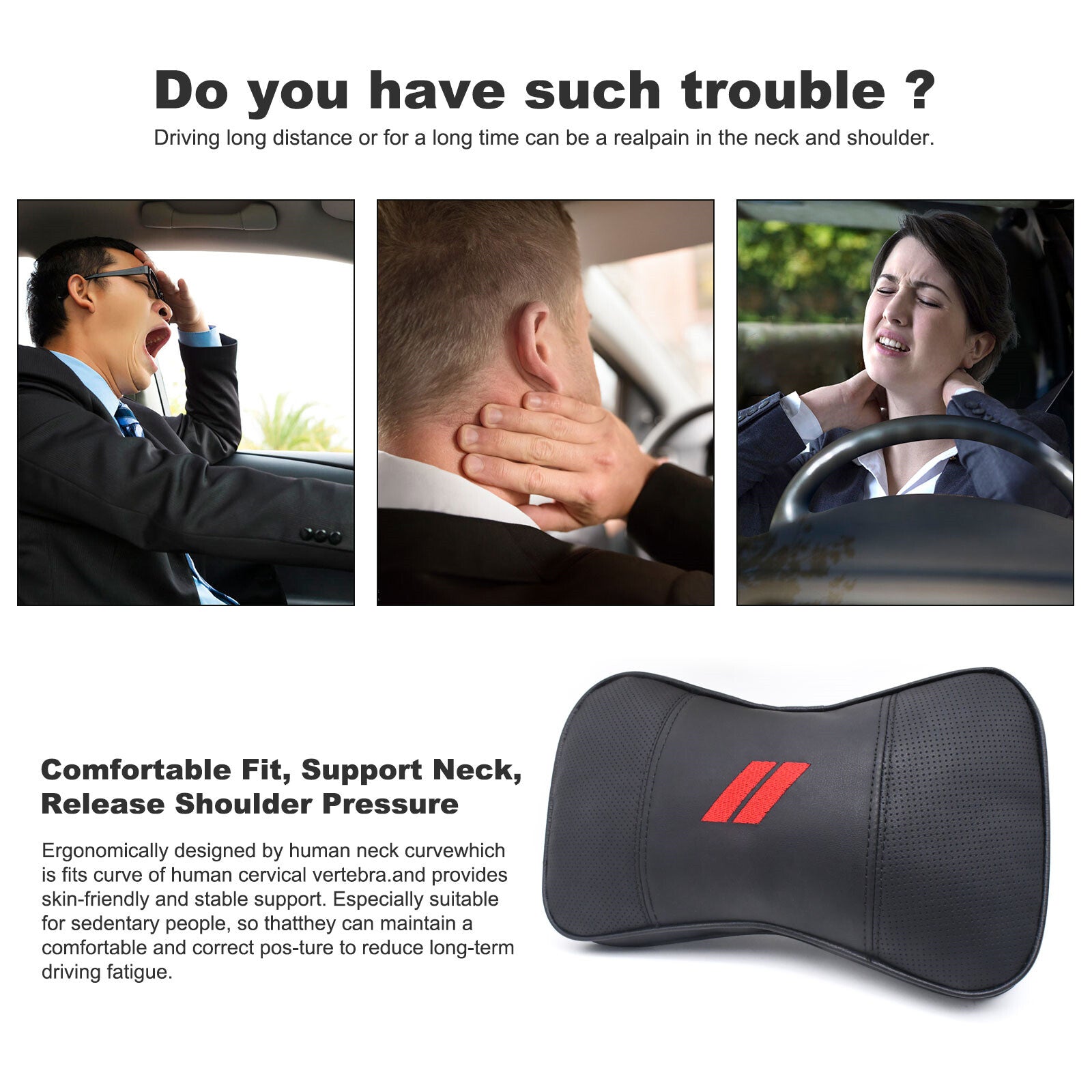 2-Pack for Dodge Charger Leather Car for Seat Headrest Neck Cushion Black Pillow n