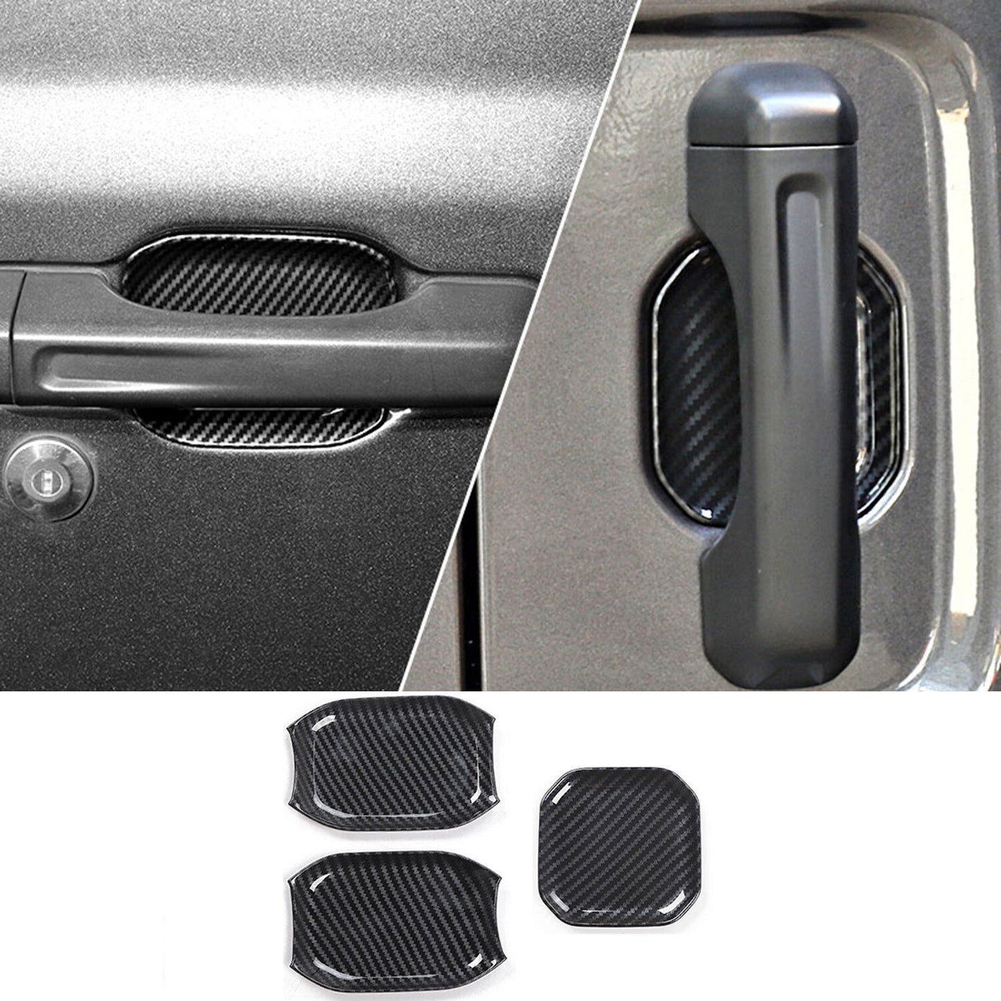 3-PACK Door Handle Bowl Trim for Jeep for Wrangler JL 2018-2023 Carbon Fiber Look