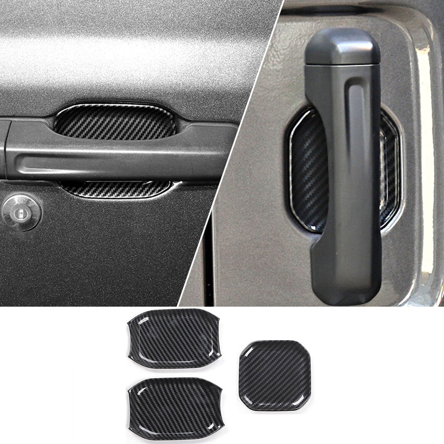 3-PACK Door Handle Bowl Trim for Jeep for Wrangler JL 2018-2023 Carbon Fiber Look