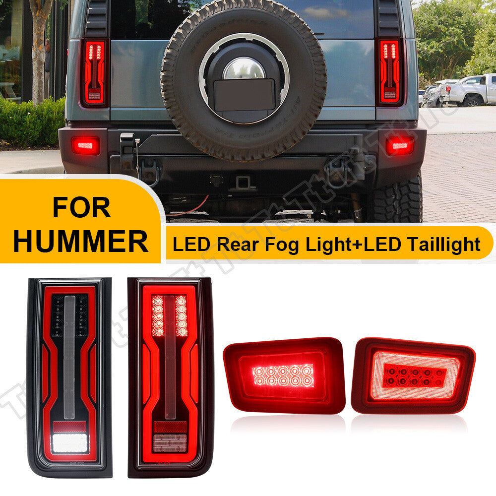 Smoked LED taillights, turn signals, and reverse brake lights suitable for 2005-2009 for Hummer H2 SUVs.