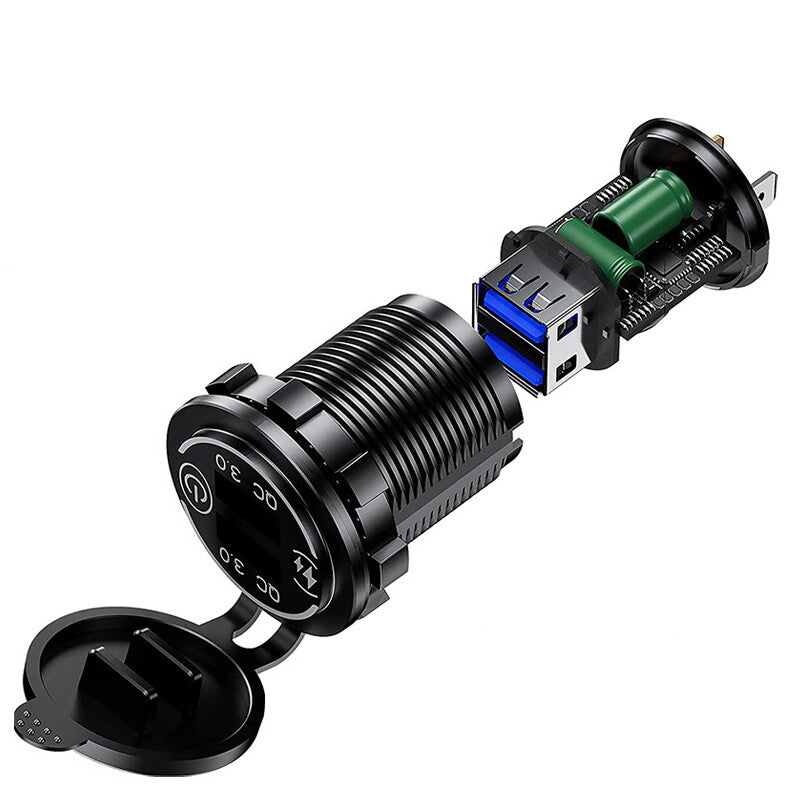 12V-24V QC3.0 USB Fast Charger Socket for Cars and Motorcycles - 1PCS n